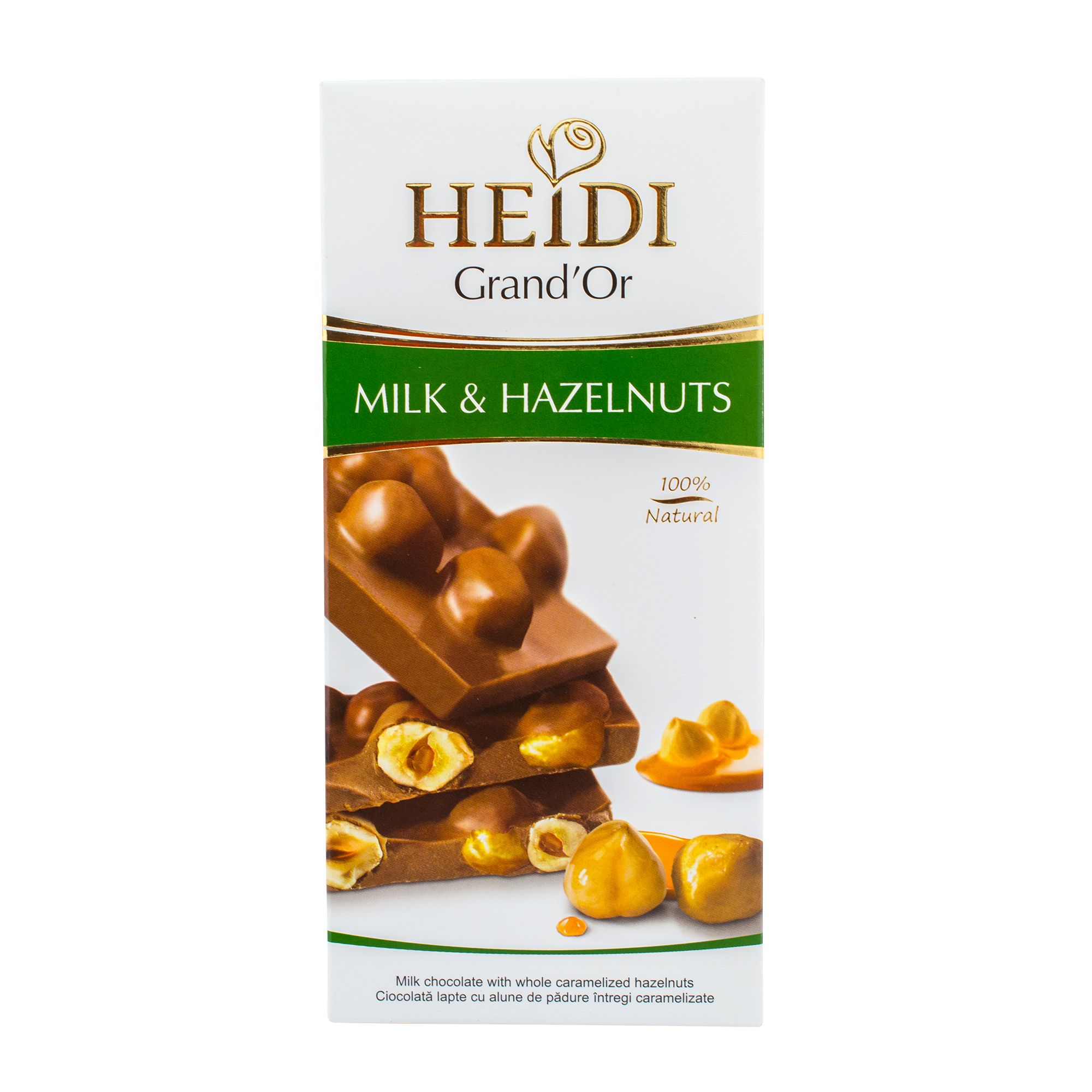 Ciocolata cu lapte si alune de padure intregi caramelizate Heidi