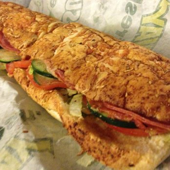 Subway - Tuna on Italian Herb and Cheese Bread With Cucumbers, Lettuce