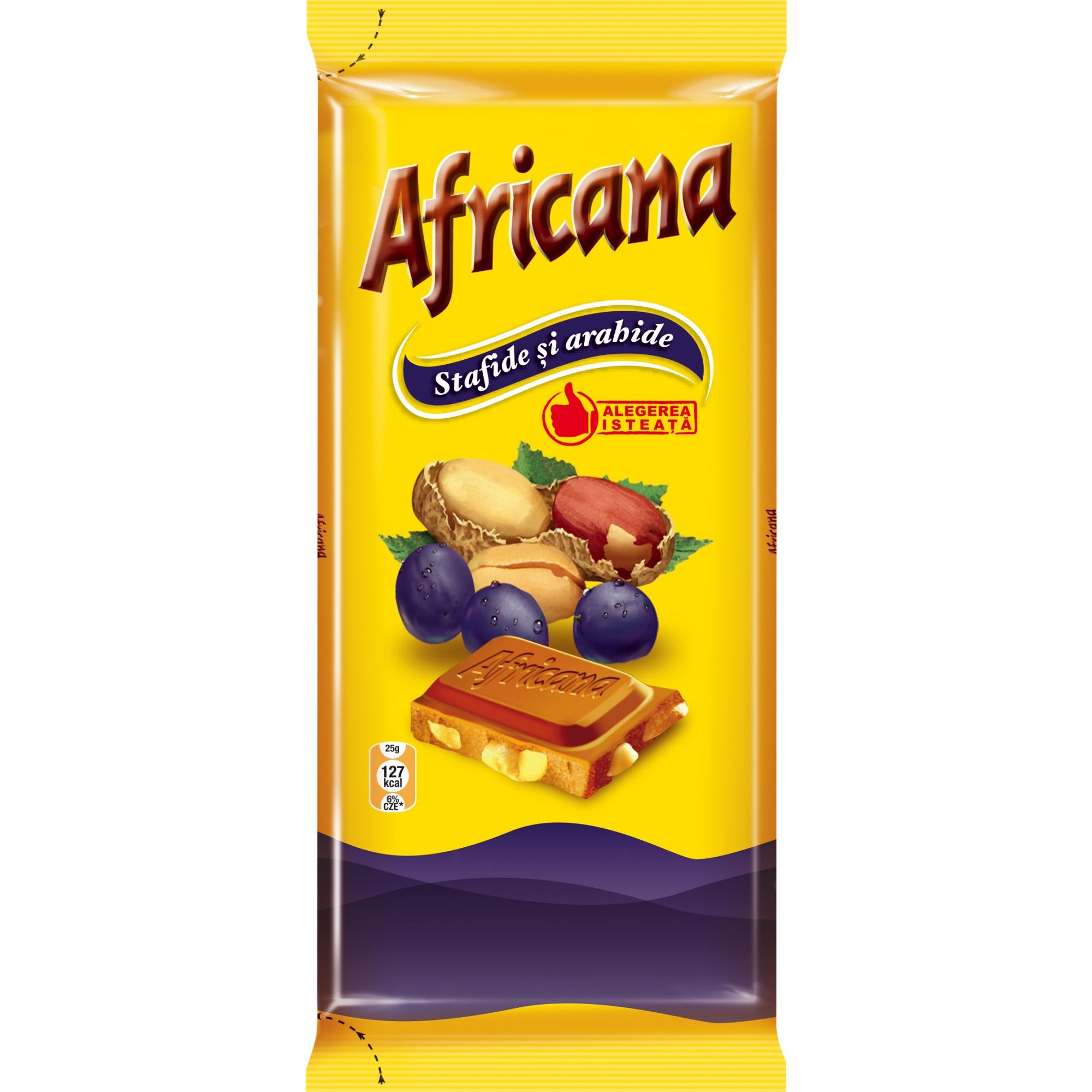 Ciocolata cu arahide si stafide 100g Africana