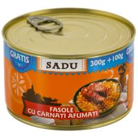Conserva de fasole cu carnati afumati 300g+100g gratis Sadu