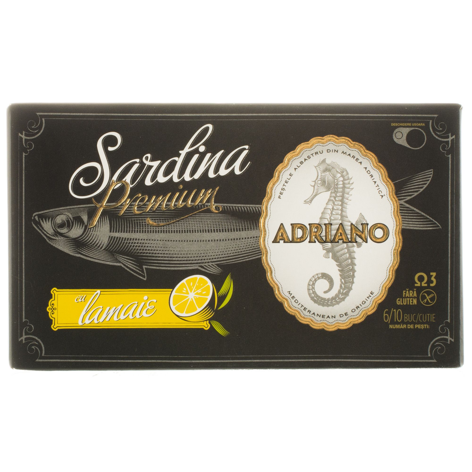Sardine premium cu lamaie fara gluten 90g Adriano