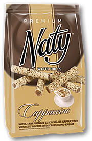 Wafer Rolls cu crema de cappuccino, Naty